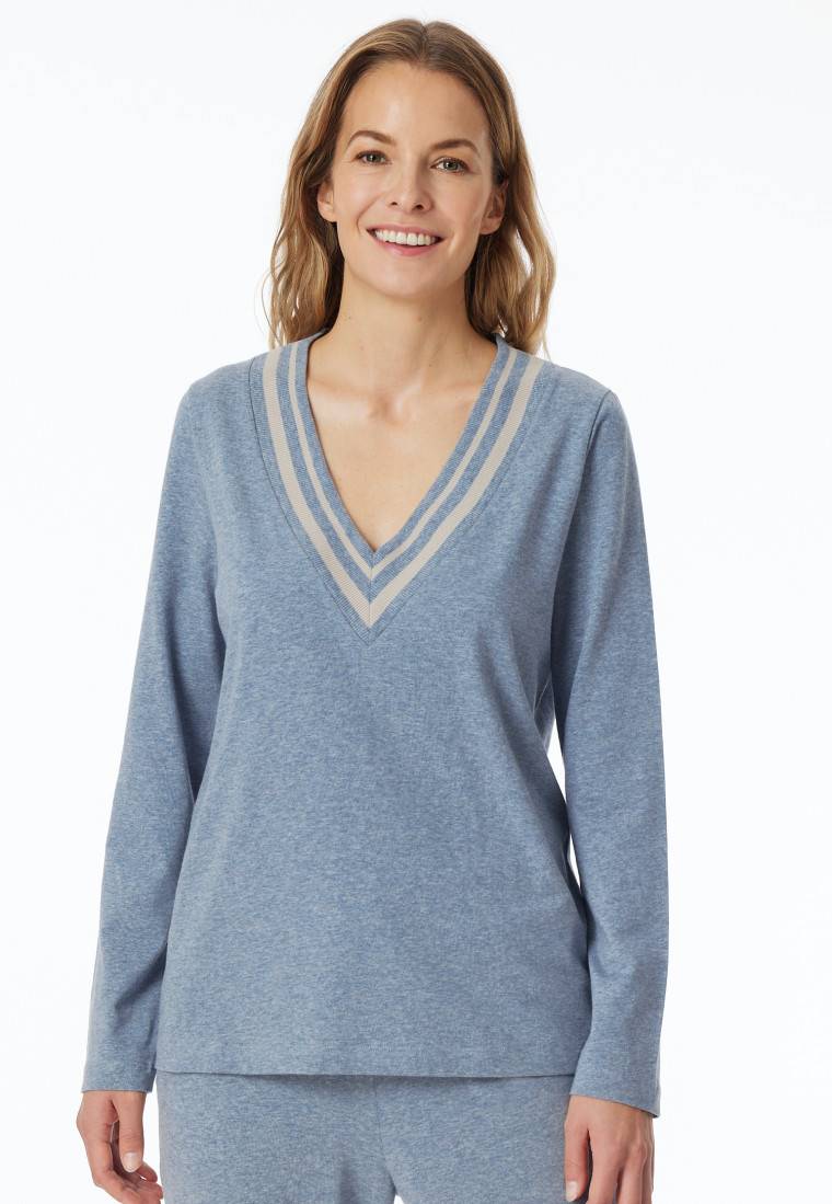 Schiesser Shirt langarm V-Ausschnitt jeans-meliert - Mix+Relax zollfrei