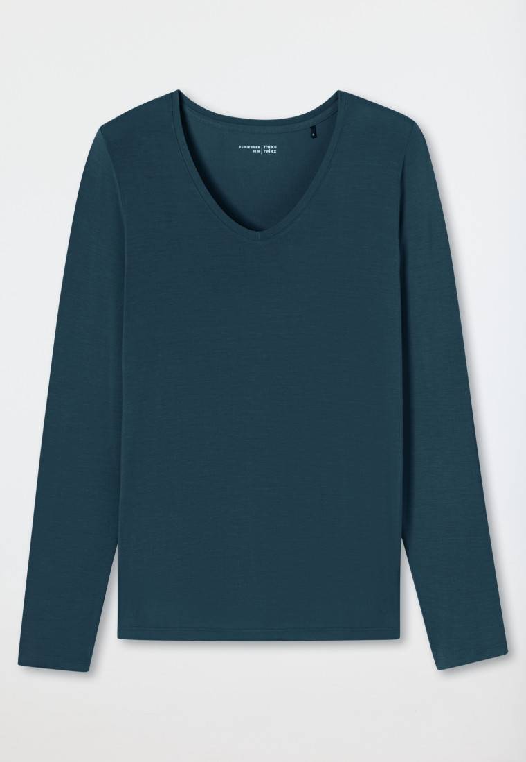 Schiesser Shirt langarm V-Ausschnitt jeansblau - Mix+Relax 50% Rabatt für begrenzte Zeit