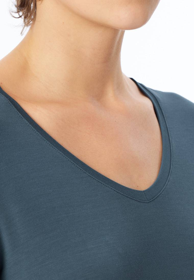 Schiesser Shirt langarm V-Ausschnitt jeansblau - Mix+Relax 50% Rabatt für begrenzte Zeit
