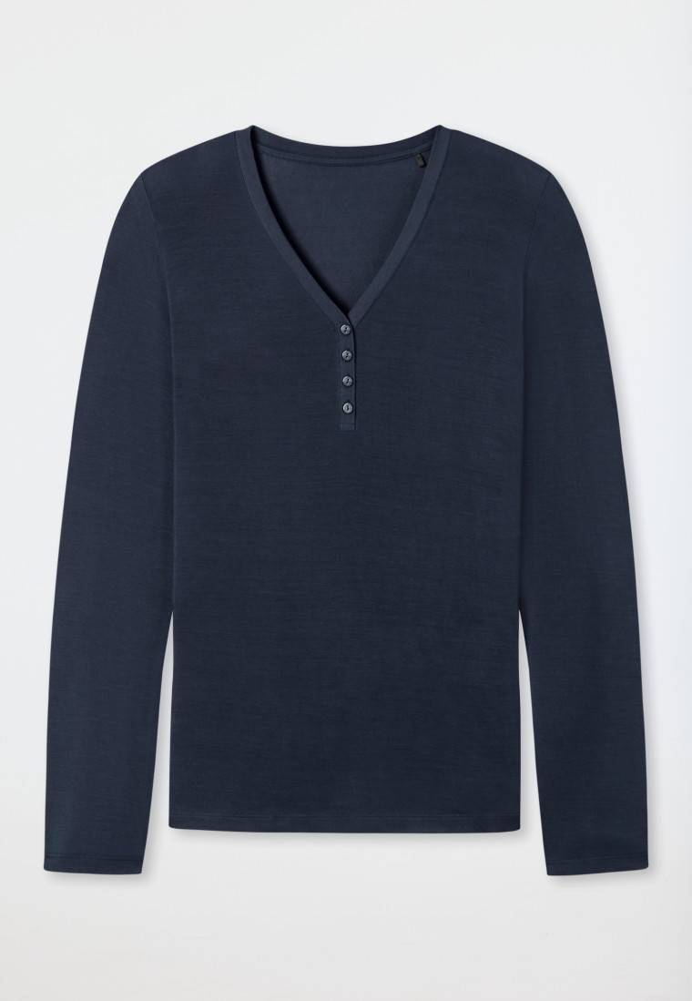 Schiesser Shirt langarm Modal V-Ausschnitt Knopfleiste blau - Mix+Relax Hotsell