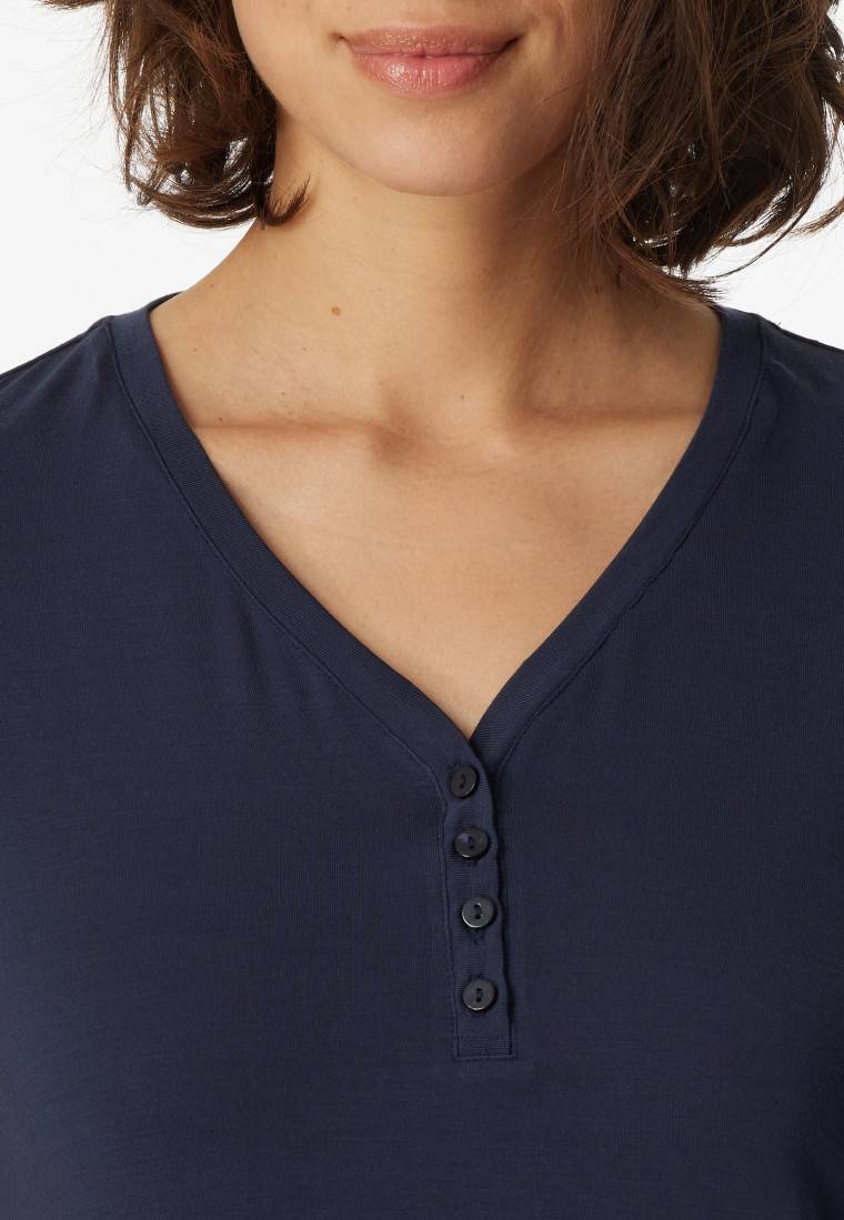 Schiesser Shirt langarm Modal V-Ausschnitt Knopfleiste blau - Mix+Relax Hotsell