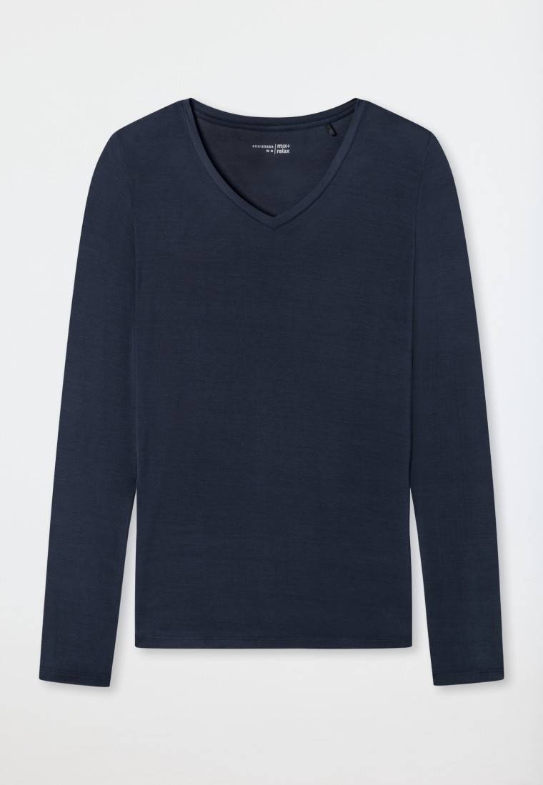 Schiesser Shirt langarm Modal V-Ausschnitt blau - Mix+Relax Meist gekauft
