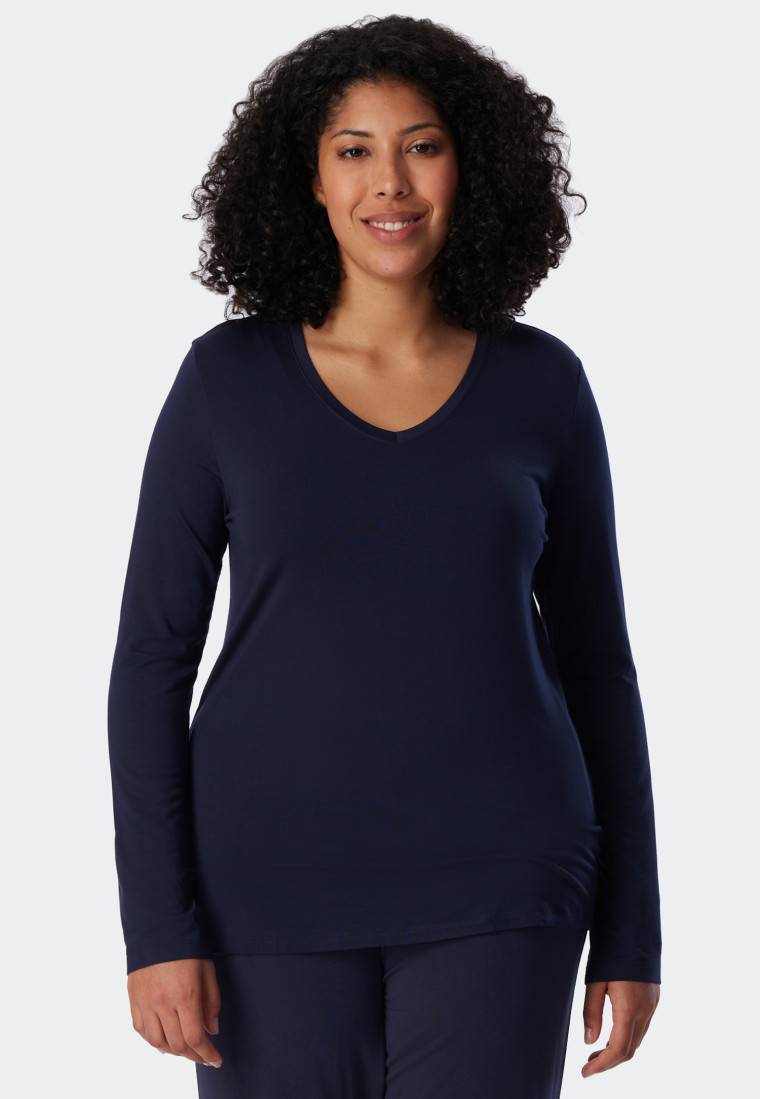 Schiesser Shirt langarm Modal V-Ausschnitt blau - Mix+Relax Meist gekauft