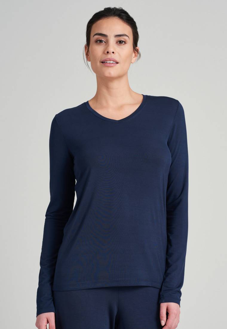 Schiesser Shirt langarm Modal V-Ausschnitt blau - Mix+Relax Meist gekauft