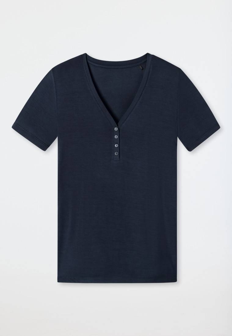 Schiesser Shirt kurzarm Henley Knopfleiste blau - Mix+Relax Blitzverkäufe