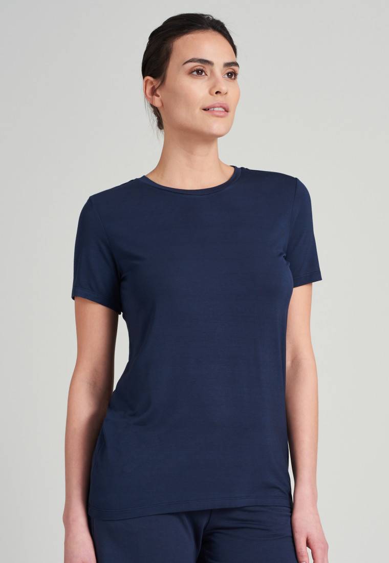 Schiesser Shirt kurzarm Modal blau - Mix+Relax Kostenloser Versand