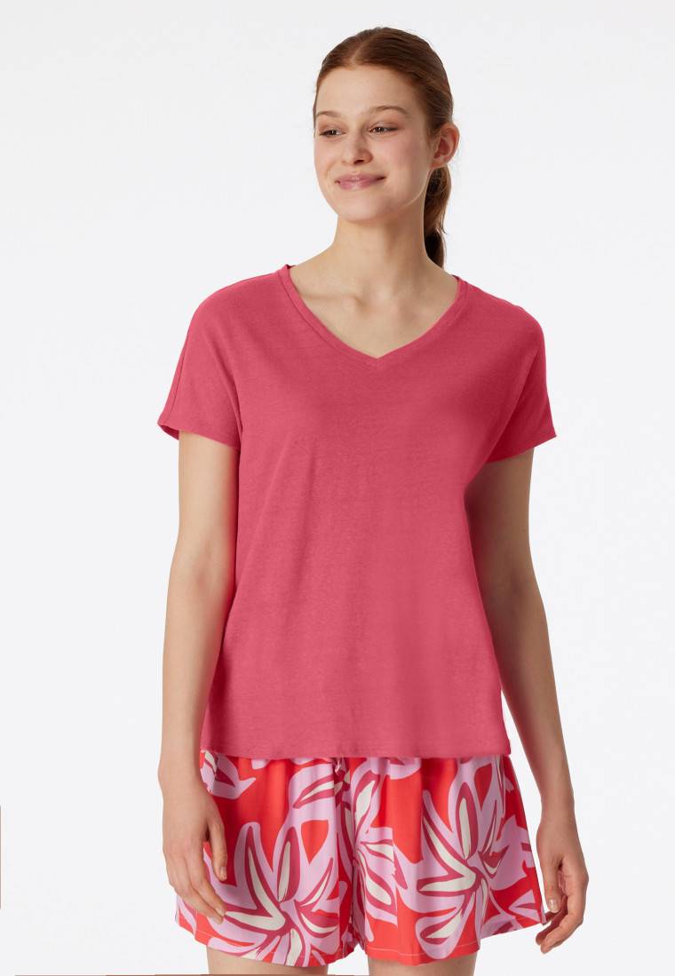 Schiesser Shirt kurzarm V-Ausschnitt pink - Mix+Relax Limitierter Zeitrabatt