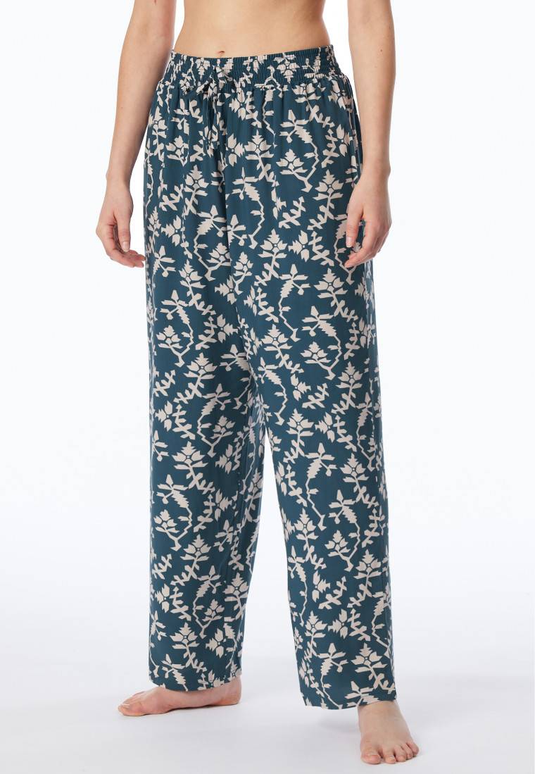 Schiesser Loungehose lang Viskose Blumenprint jeansblau - Mix+Relax Heißer Verkauf