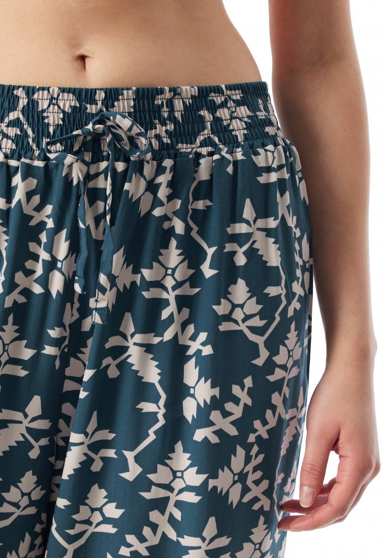 Schiesser Loungehose lang Viskose Blumenprint jeansblau - Mix+Relax Heißer Verkauf