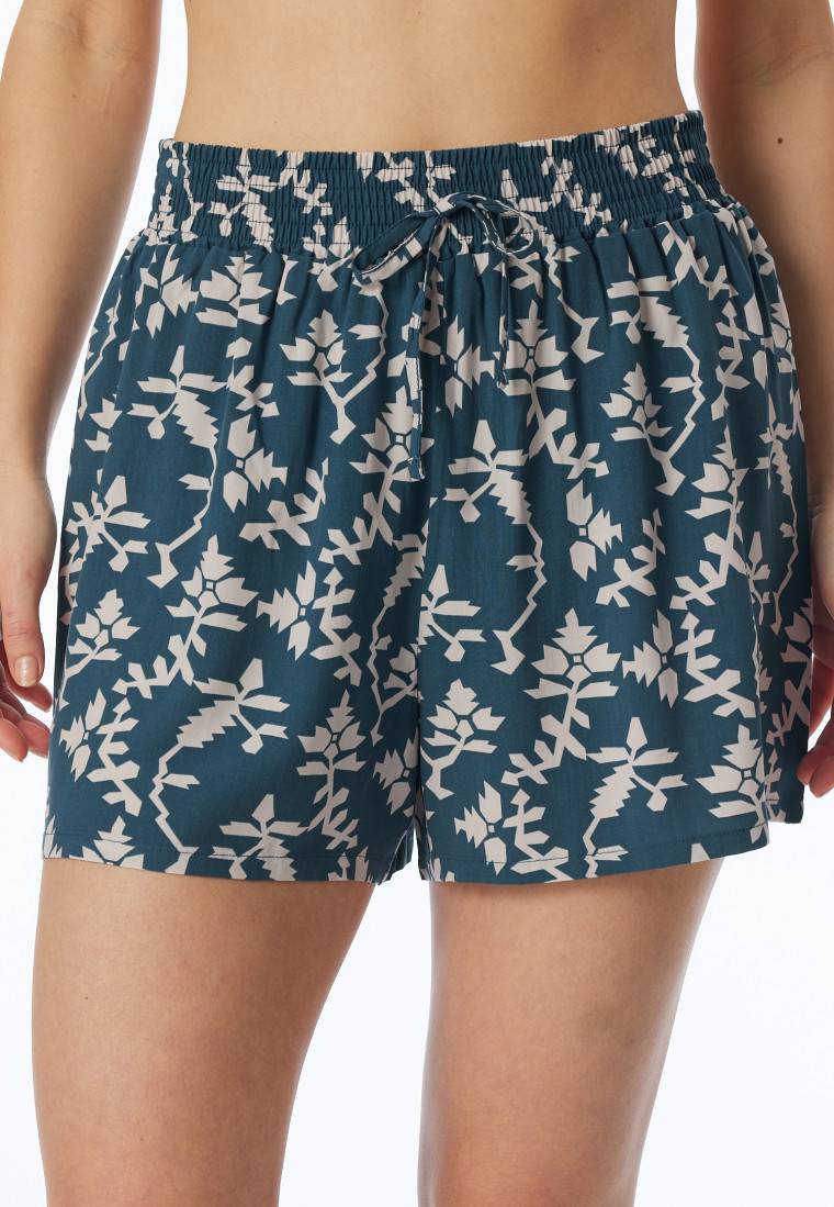 Schiesser Loungehose kurz Viskose Blumenprint jeansblau - Mix+Relax Blitzangebot