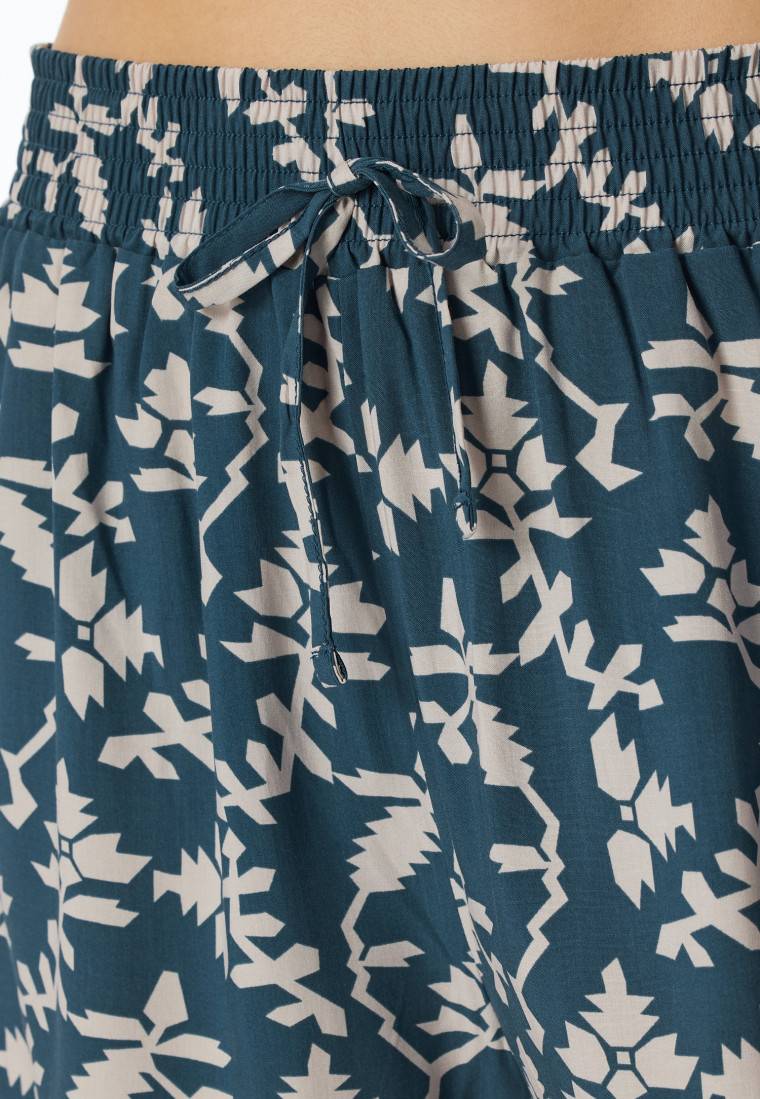 Schiesser Loungehose kurz Viskose Blumenprint jeansblau - Mix+Relax Blitzangebot