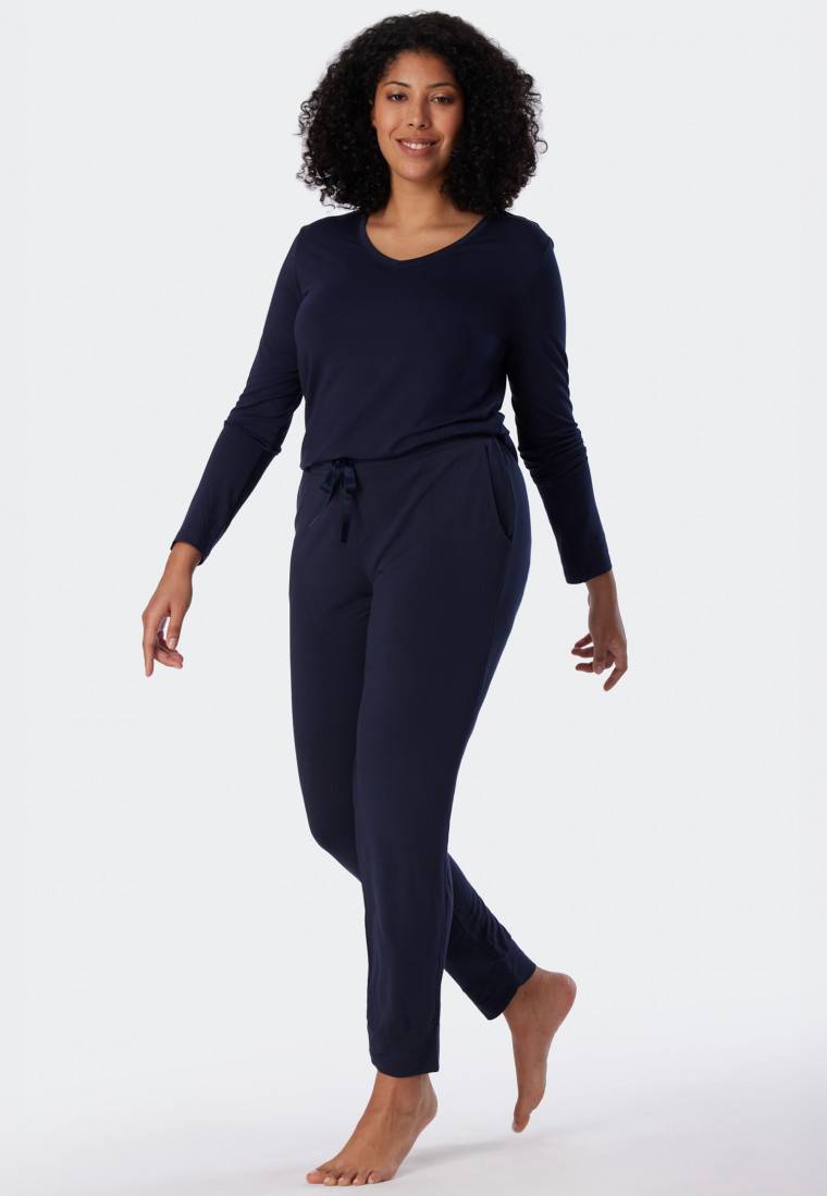 Schiesser Loungehose lang Modal Bündchen blau - Mix+Relax Große Rabatte