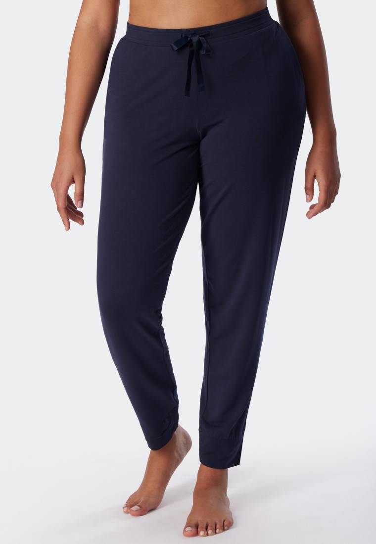 Schiesser Loungehose lang Modal Bündchen blau - Mix+Relax Große Rabatte