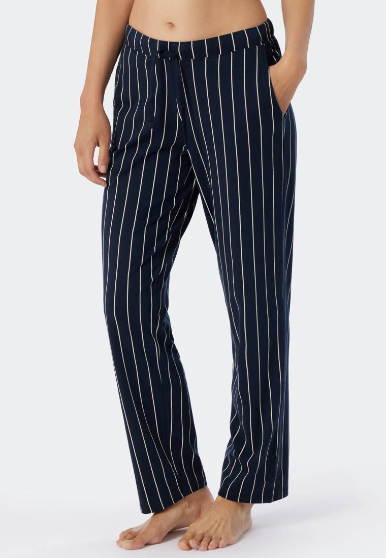 Schiesser Loungehose lang Jersey Streifen dunkelblau gemustert - Mix+Relax Neuheiten