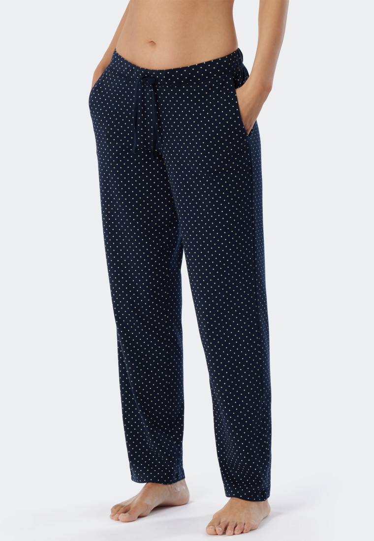 Schiesser Loungehose lang Jersey Punkte dunkelblau gemustert - Mix+Relax Sonderangebote