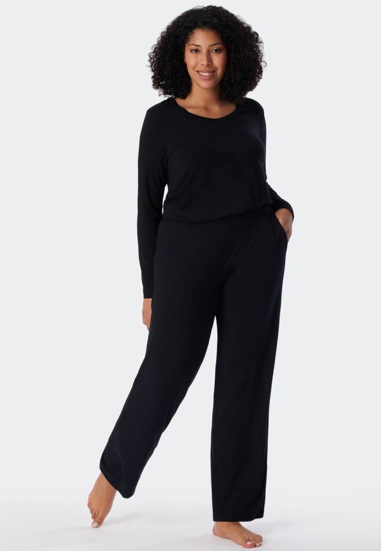 Schiesser Loungehose lang Modal Marlene-Schnitt schwarz - Mix+Relax Letzte 3 Tage