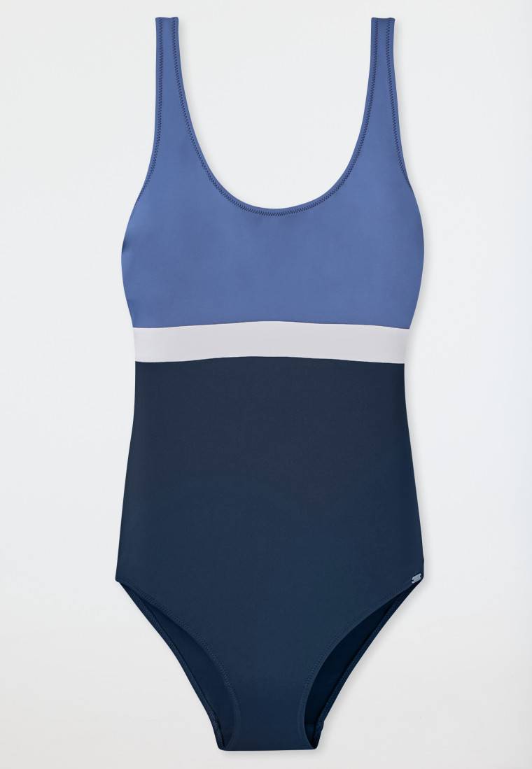Schiesser Badeanzug Schwimmer Colorblock nachtblau - Aqua Ocean Swim Letzter Tag