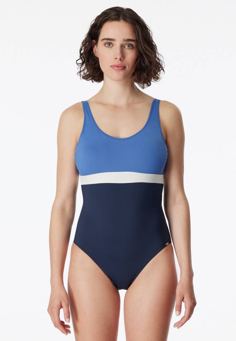 Schiesser Badeanzug Schwimmer Colorblock nachtblau - Aqua Ocean Swim Letzter Tag