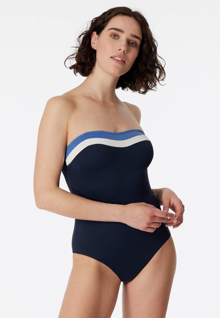 Schiesser Bandeau-Badeanzug variable Träger Softcups mit Support nachtblau - Aqua Ocean Swim Bis zu 50% Rabatt