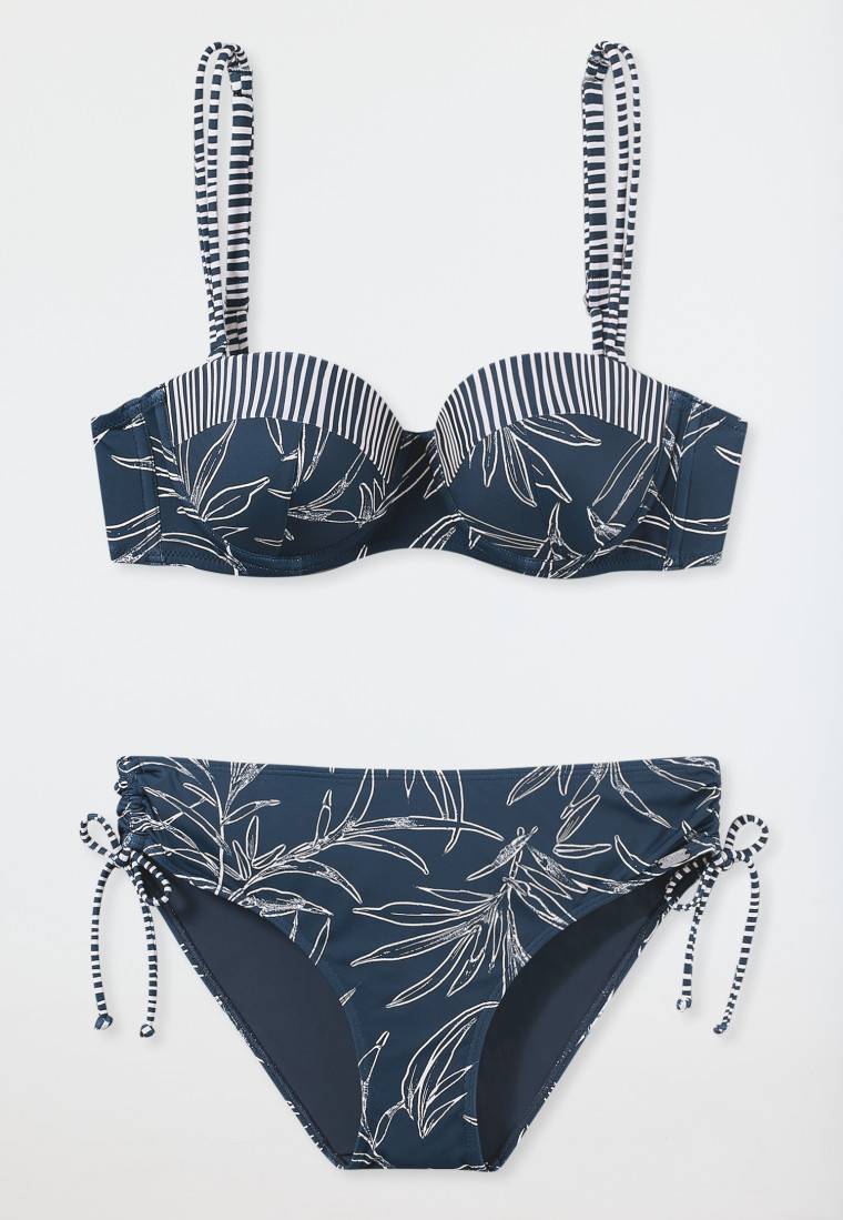 Schiesser Bandeau Bügel-Bikini Softcups variable Träger Midi-Slip verstellbare Seiten blau gemustert - Ocean Swim Riesige Rabatte