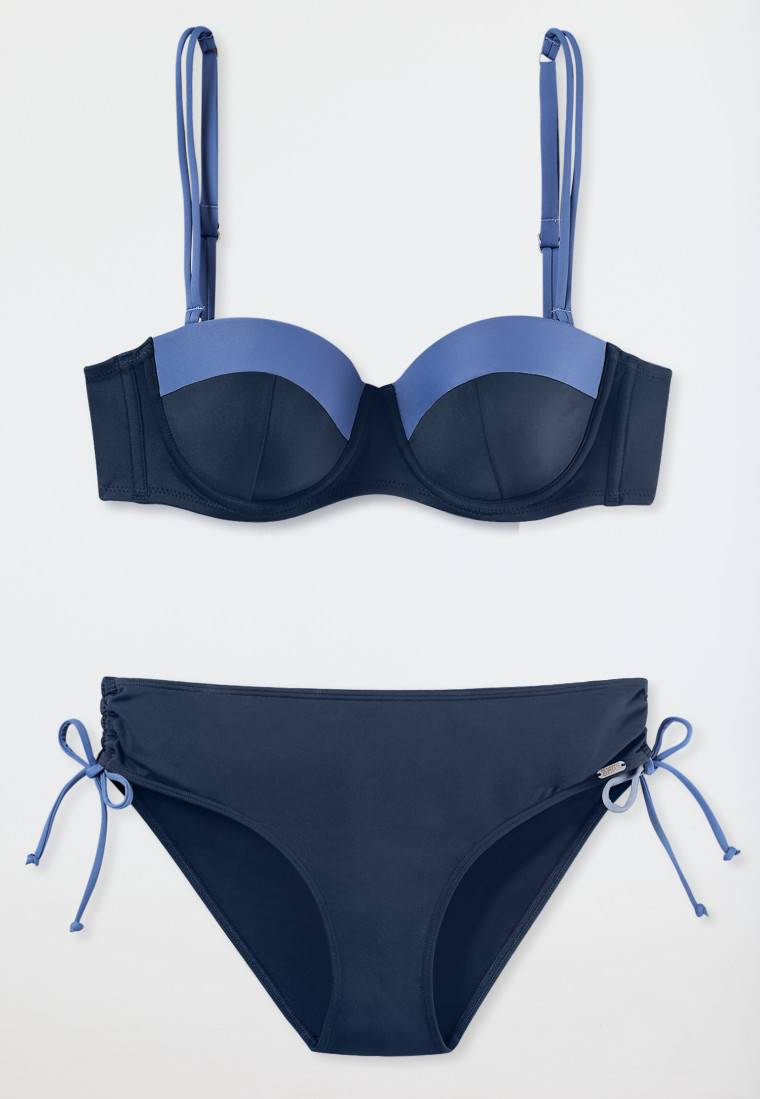 Schiesser Bandeau Bügel-Bikini Softcups variable Träger Midi-Slip verstellbare Seiten nachtblau - Ocean Swim Kostenloser Versand international