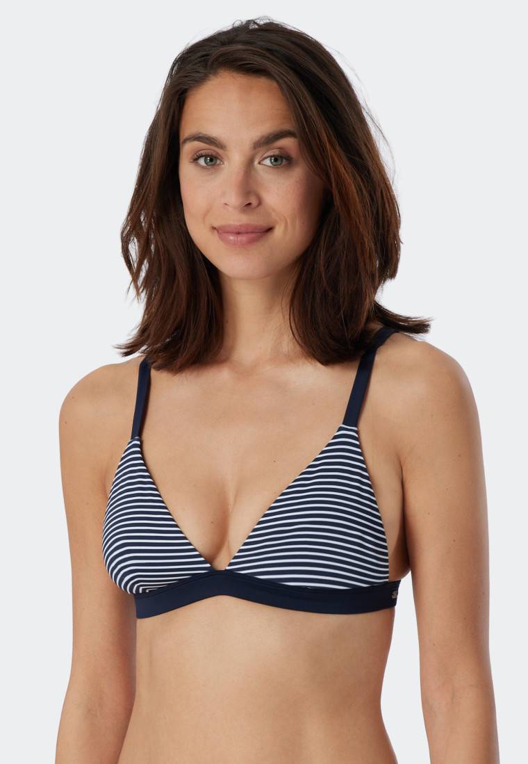 Schiesser Bikini Triangel-Top herausnehmbare Cups variable Träger Streifen dunkelblau - Mix & Match Reflections Fabrikladen