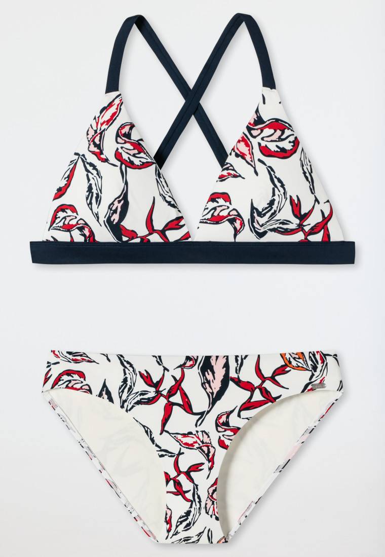 Schiesser Triangel-Bikini herausnehmbare Softcups variable Träger gefüttert Mini-Slip Blumenprint mehrfarbig - Deep Sea Im Verkauf