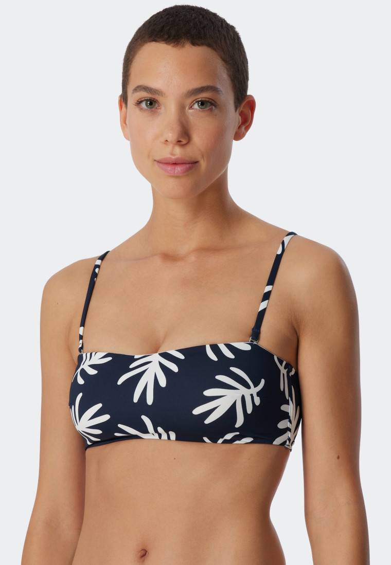 Schiesser Bandeau Bikini-Top gefüttert Softcups variable Träger Korallen dunkelblau-gemustert - Mix & Match Coral Life 50% Rabatt für begrenzte Zeit