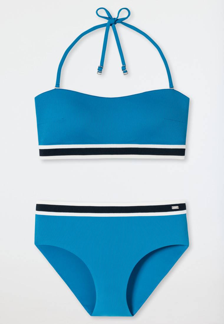 Schiesser Bandeau Bikini-Set Softpads variable Träger Midi-Slip Ripp-Optik aquarium - Underwater Auslauf