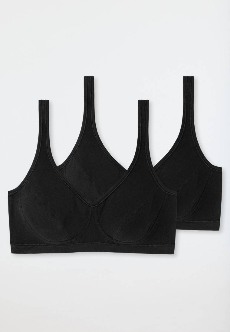 Schiesser Bustier 2er-Pack mit Cups Organic Cotton schwarz - 95/5 Lagerräumung