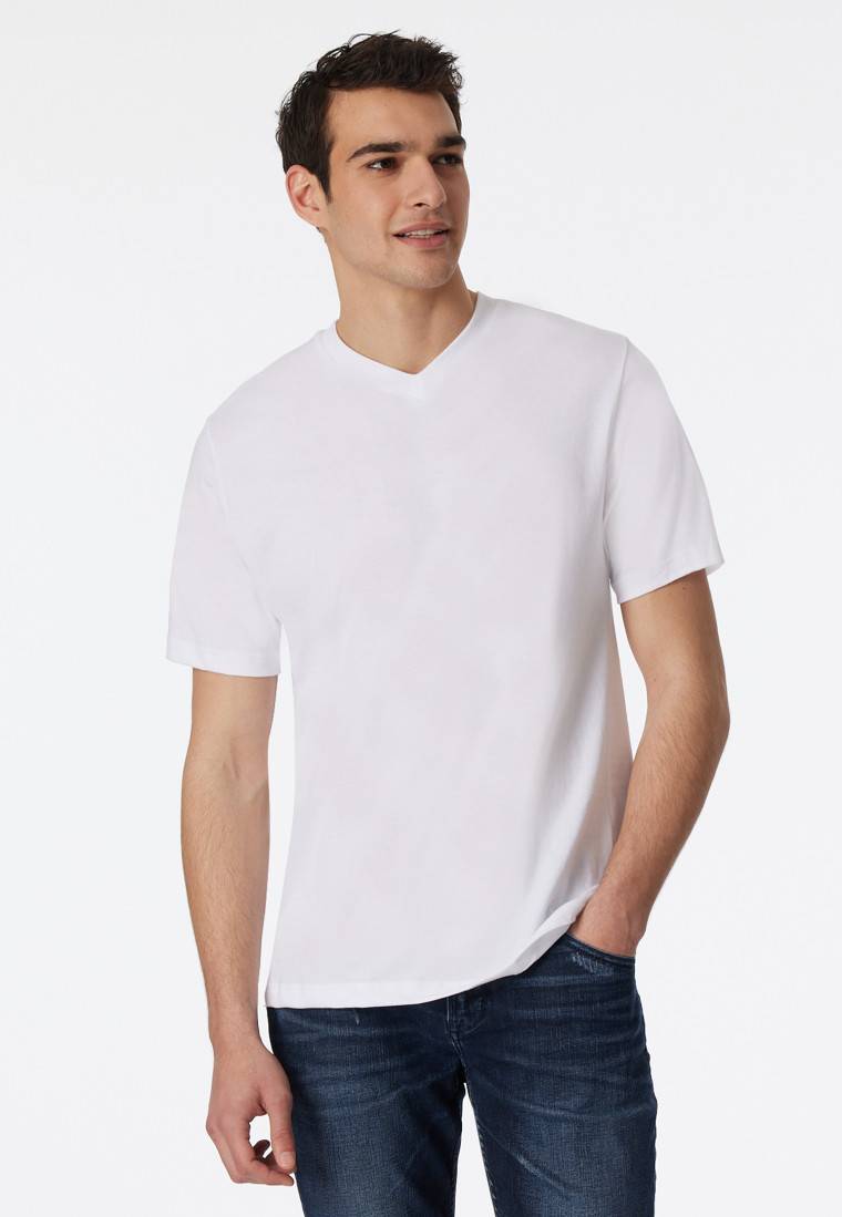 Schiesser Shirt kurzarm Jersey 2er-Pack V-Ausschnitt weiß - American T-Shirt Discount Store für neue Produkte