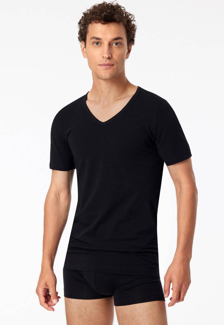 Schiesser Shirts kurzarm 2er-Pack Organic Cotton tiefer V-Ausschnitt schwarz – 95/5 Clearance-Verkauf