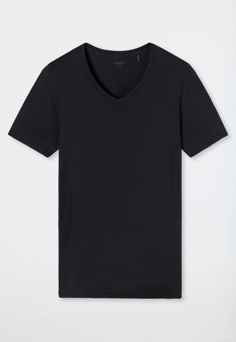 Schiesser Shirt kurzarm V-Ausschnitt schwarz - Premium Modal Kostenloser Versand international