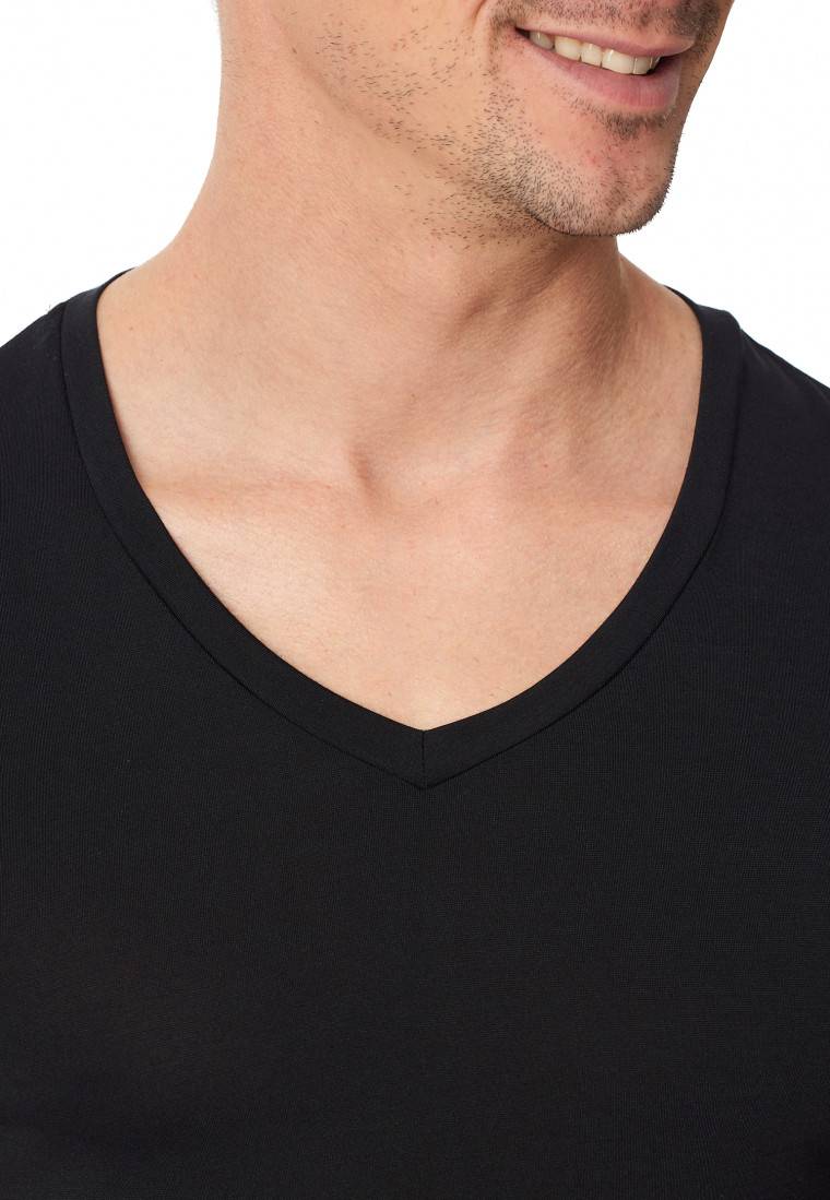 Schiesser Shirt kurzarm V-Ausschnitt schwarz - Premium Modal Kostenloser Versand international