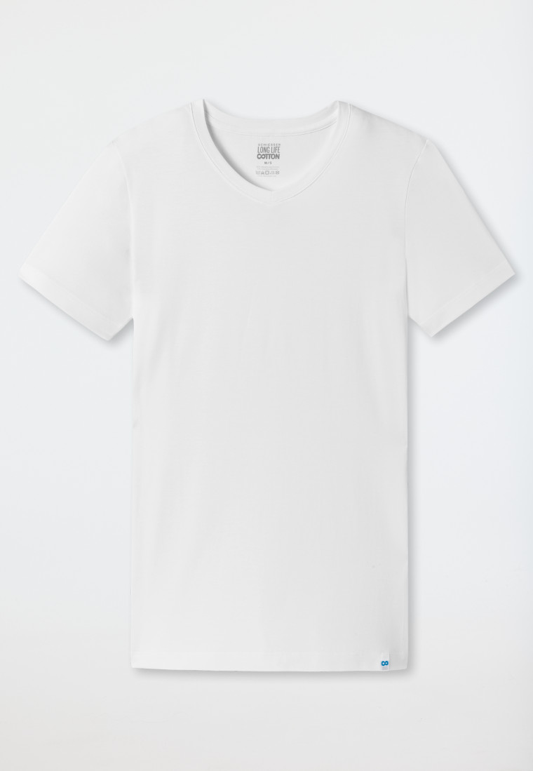 Schiesser Shirt kurzarm V-Ausschnitt weiß - Long Life Cotton Fabrikladen