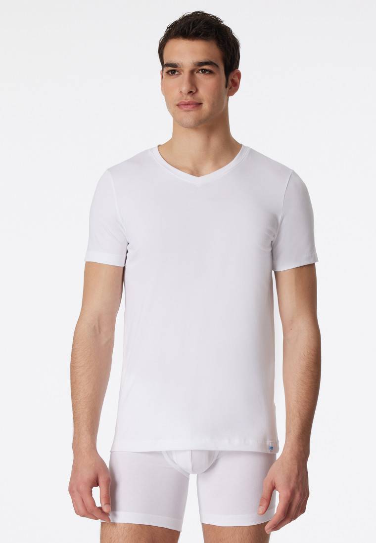 Schiesser Shirt kurzarm V-Ausschnitt weiß - Long Life Cotton Fabrikladen