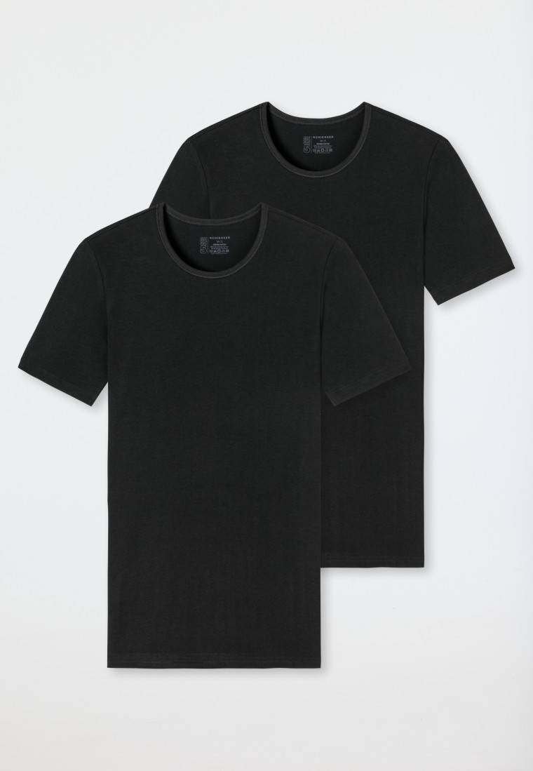 Schiesser Shirts kurzarm 2er-Pack Organic Cotton Rundhals schwarz - 95/5 Black Friday Preise