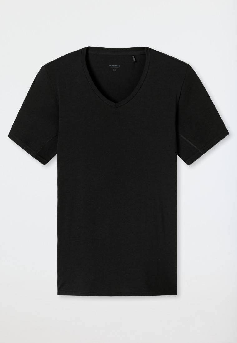 Schiesser Shirt kurzarm V-Ausschnitt schwarz - Premium Cotton 2025
