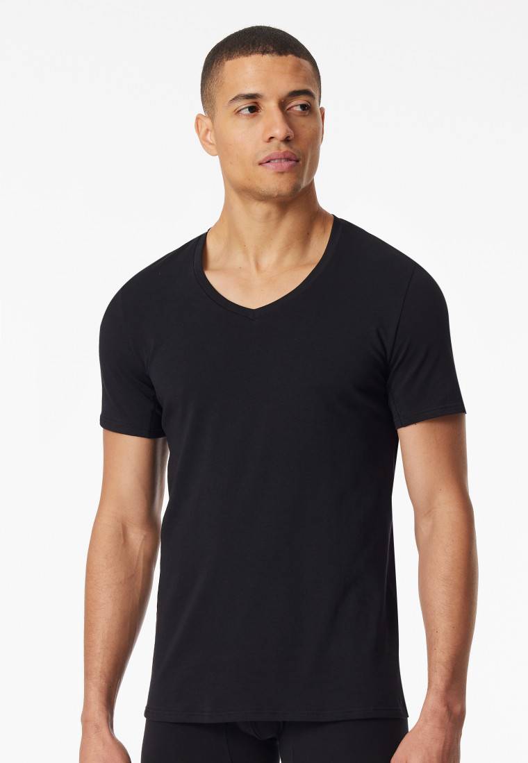 Schiesser Shirt kurzarm V-Ausschnitt schwarz - Premium Cotton 2025