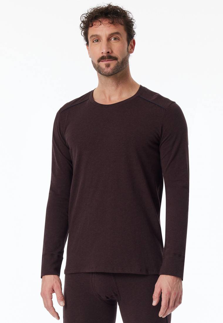 Schiesser Shirt langarm braun meliert - Comfort Fit Auslauf