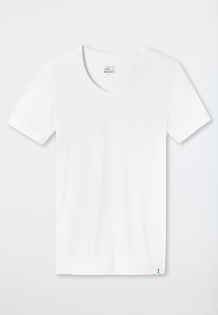Schiesser Shirt kurzarm Jersey elastisch V-Ausschnitt weiß - Long Life Soft Schlussverkauf