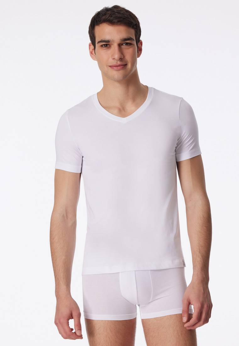 Schiesser Shirt kurzarm Jersey elastisch V-Ausschnitt weiß - Long Life Soft Schlussverkauf