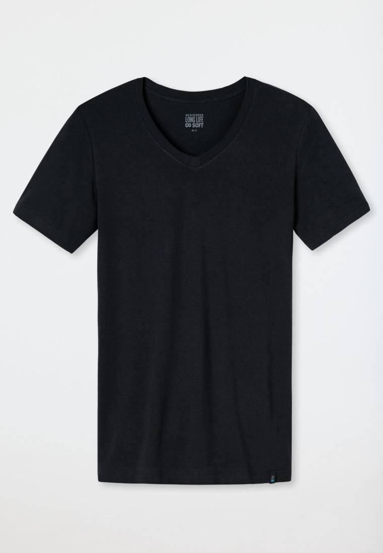 Schiesser Shirt kurzarm Jersey elastisch V-Ausschnitt blauschwarz - Long Life Soft Blitzverkäufe