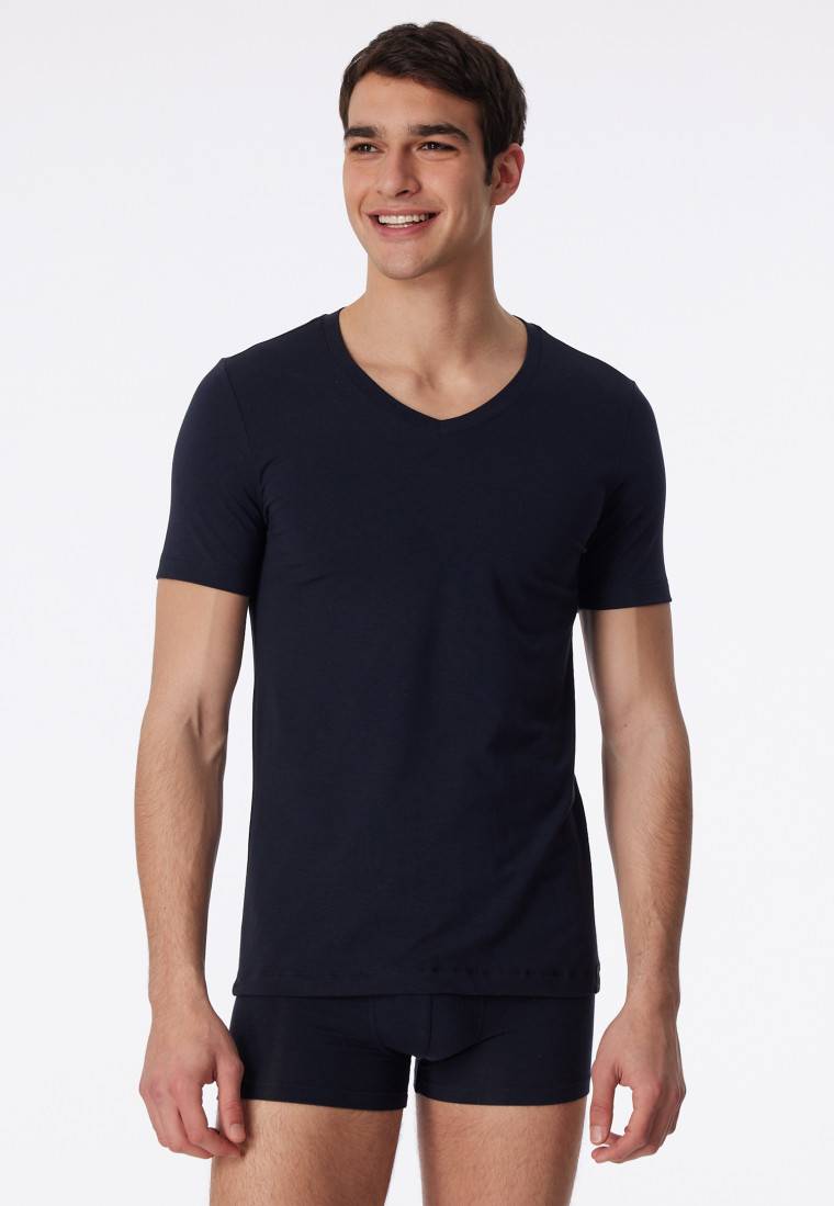 Schiesser Shirt kurzarm Jersey elastisch V-Ausschnitt blauschwarz - Long Life Soft Blitzverkäufe