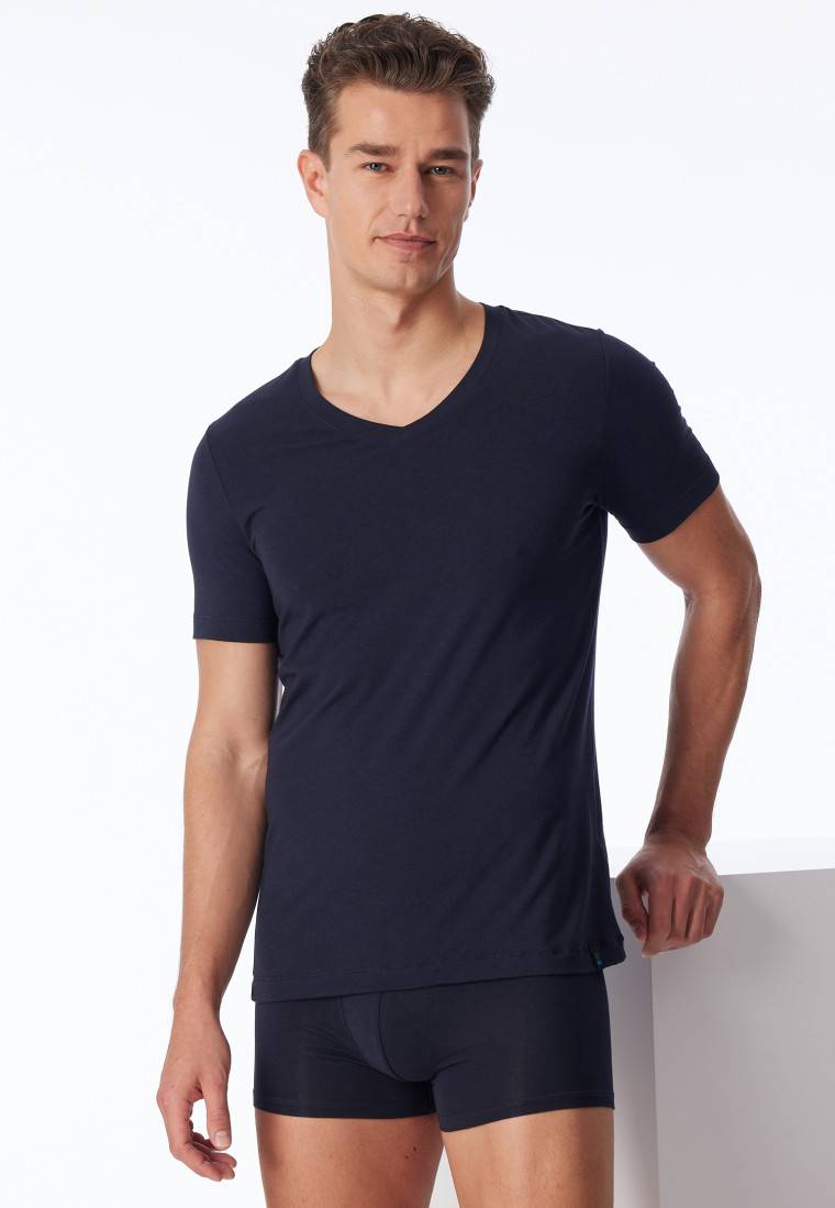 Schiesser Shirt kurzarm Jersey elastisch V-Ausschnitt blauschwarz - Long Life Soft Blitzverkäufe