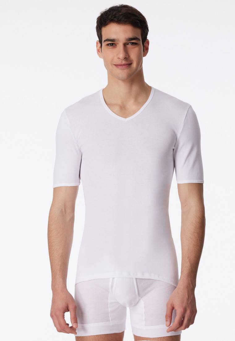 Schiesser Shirt kurzarm V-Ausschnitt Feinripp weiß - Original Classics Rabatt