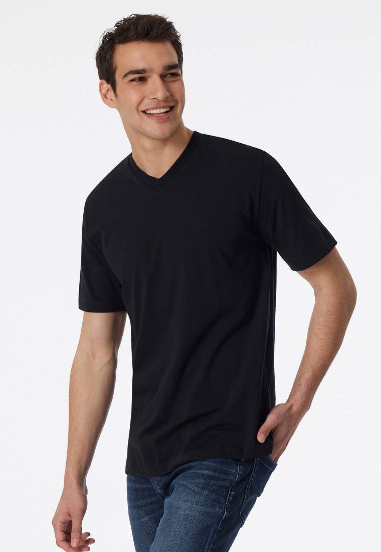 Schiesser Shirt kurzarm Jersey 2er-Pack V-Ausschnitt schwarz - American T-Shirt Begrenztes Angebot