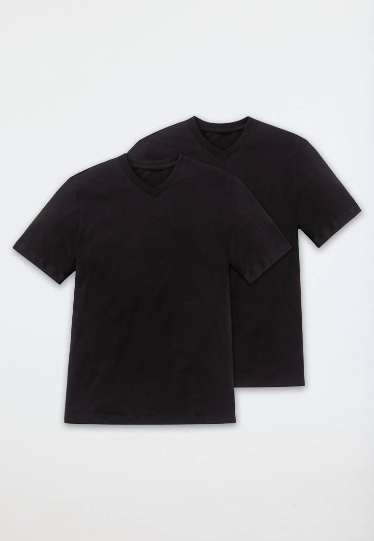 Schiesser Shirt kurzarm Jersey 2er-Pack V-Ausschnitt schwarz - American T-Shirt Begrenztes Angebot