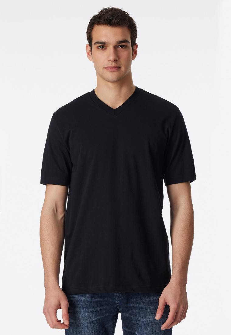 Schiesser Shirt kurzarm Jersey 2er-Pack V-Ausschnitt schwarz - American T-Shirt Begrenztes Angebot