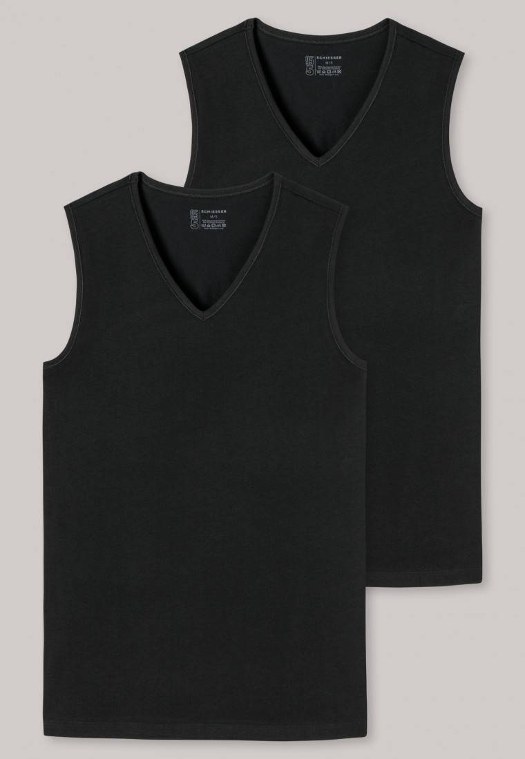 Schiesser Tank Tops 2er-Pack Organic Cotton V-Ausschnitt schwarz- 95/5 Valentinstagsangebot